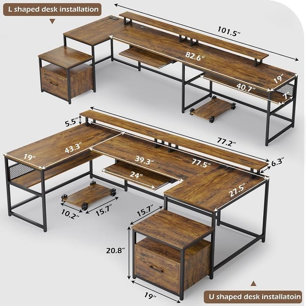 U Shaped Desk Reversible L Shaped Home Office Desk File Drawer - Bed ...