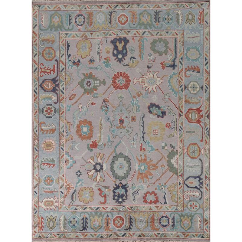 All-Over Floral Oushak Living Room Area Rug Handmade Wool Carpet - 7'10"x 9'8"