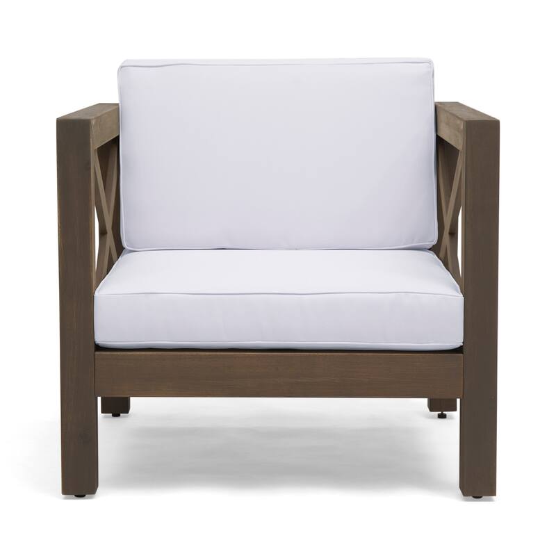 Bea Outdoor Club Chair, White Cushions, X Back Design Weathered Gray