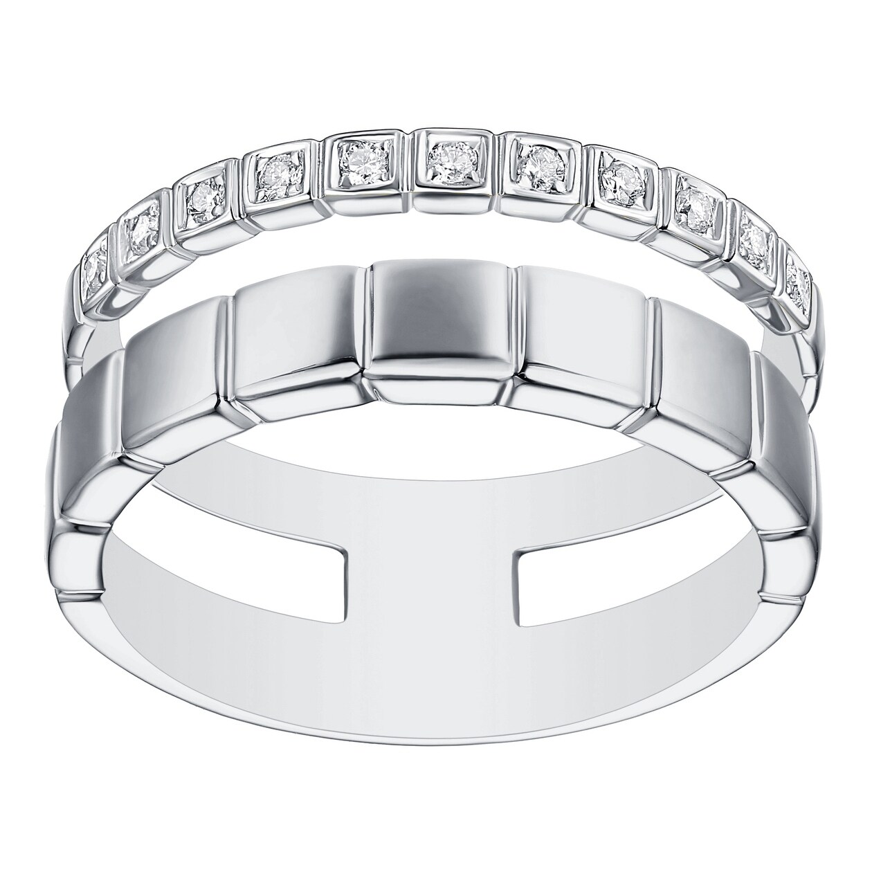 Prism Jewel 0.09CT G-H//SI1 Natural Diamond Light Weight 2-Row Ring