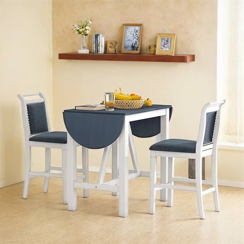3 PCS Wood Counter Height Drop Leaf Dining Table Set w/2 Dining Chairs