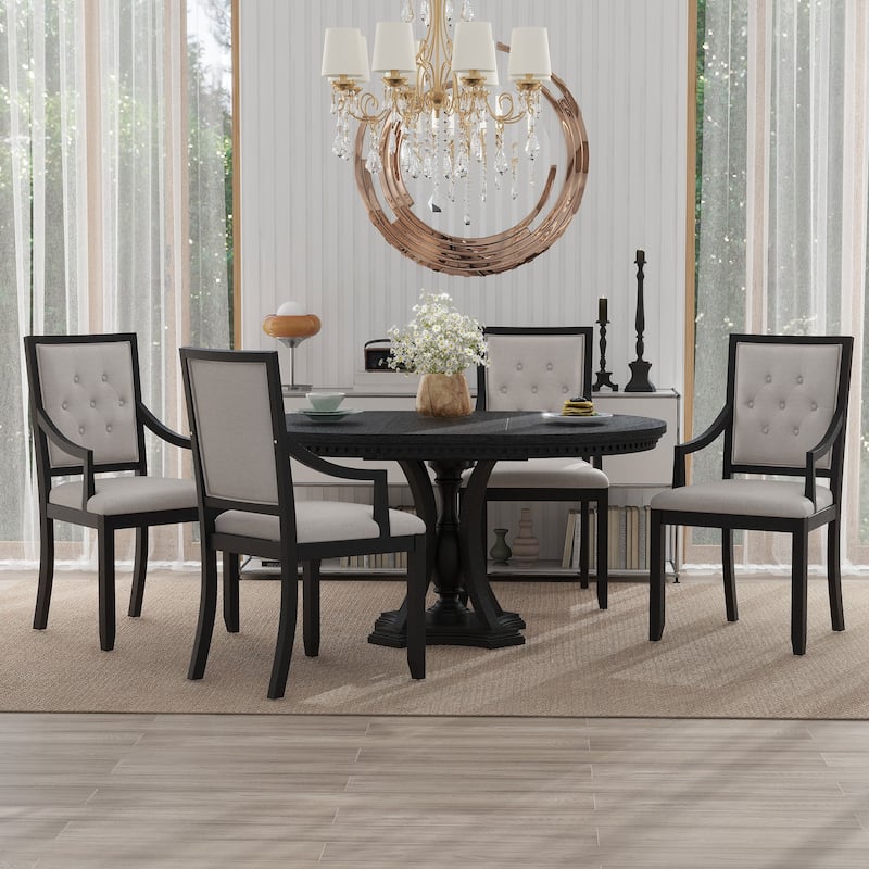 5-Piece Retro Dining Set with Extendable Fluted-Edge Table & Tufted Armchairs by Harper&Bright Designs
