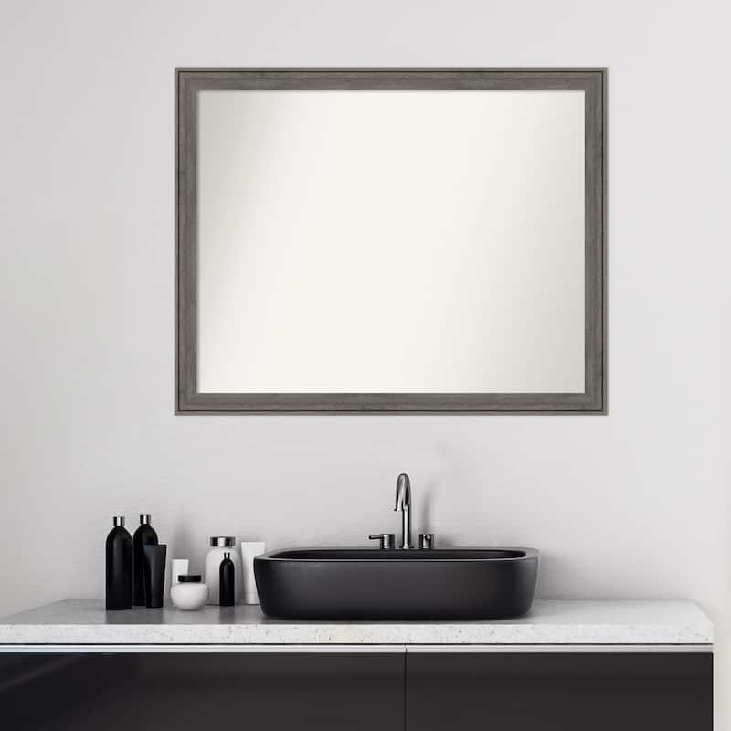 Non-Beveled Wood Bathroom Wall Mirror - Regis Barnwood Grey Narrow Frame
