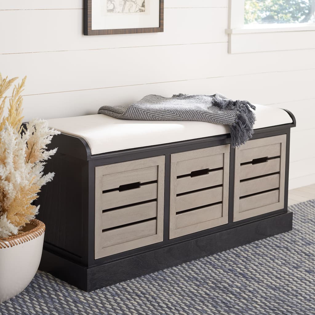 SAFAVIEH Mozella 3-Drawer Cushion Bench - 42" W x 15" D x 20" H - 42Wx15Dx20H