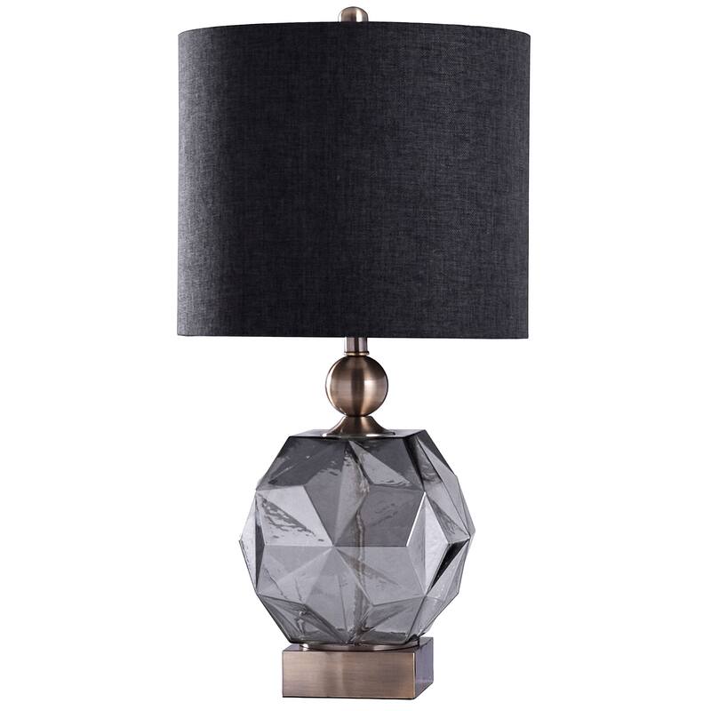 Harp & Finial Fenwick Smoke Glass and Brass Table Lamp - Gray Smoked, Brushed Brass, Black