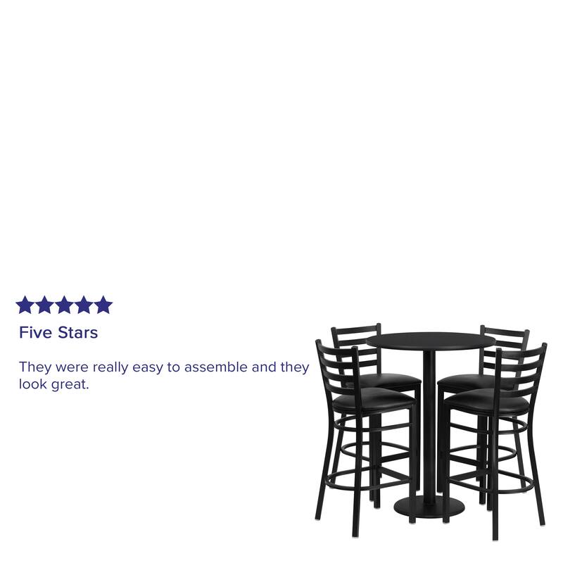 30'' Round Laminate Table Set with Round Base and 4 Ladder Back Metal Barstools