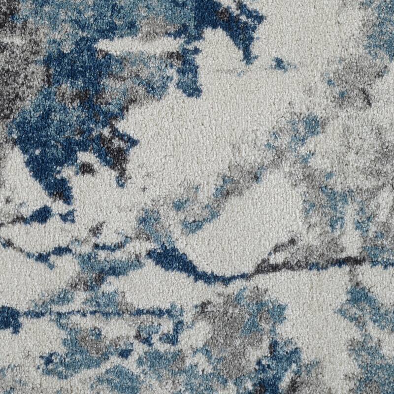 Avant Ivory and Blue Abstract Power-Loom Area Rug 2' x 3'