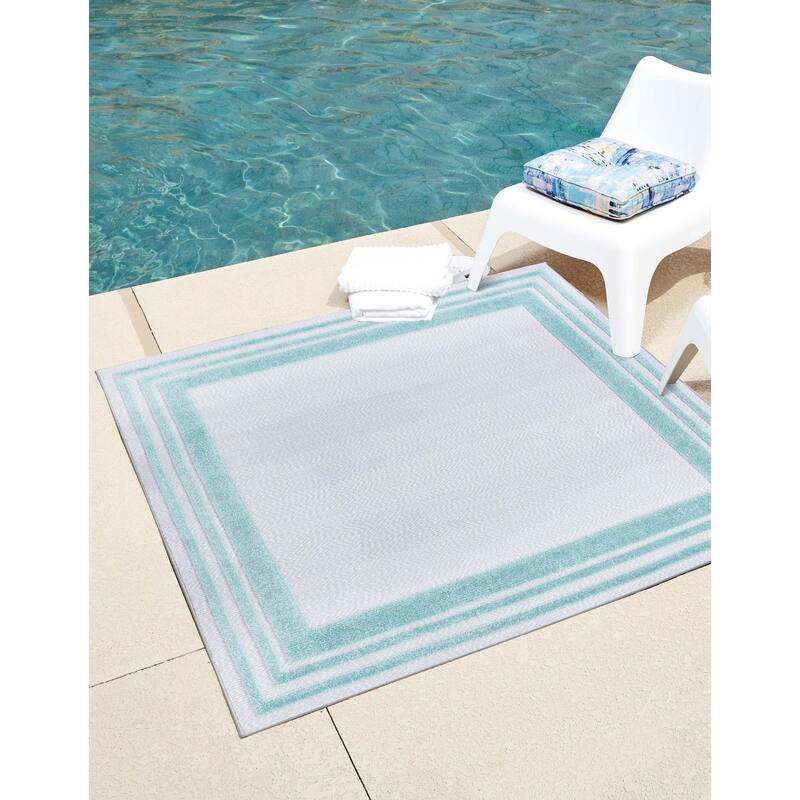 Outdoor Denver Collection Area Rug - Gray Teal - 7'10" Square