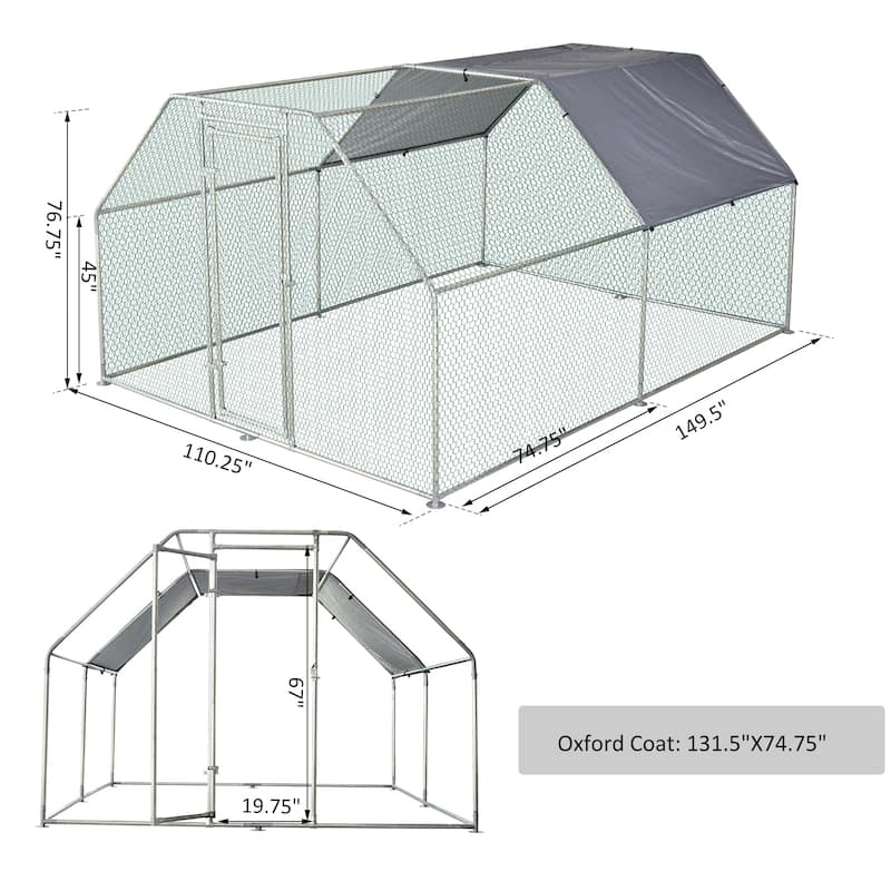 PawHut Galvanized Metal Chicken Coop Cage with Cover, Walk-In Pen Run 9' W x 12' D x 6.5' H - Silver