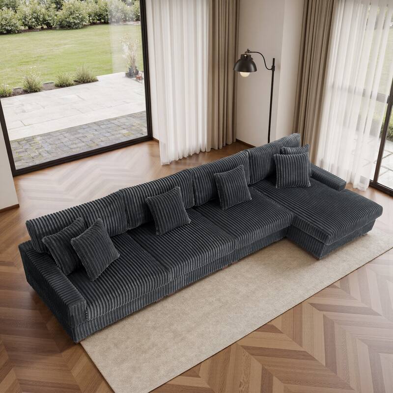 Cotton Flannel 3-Seat Modular Sectional Sofa with Chaise