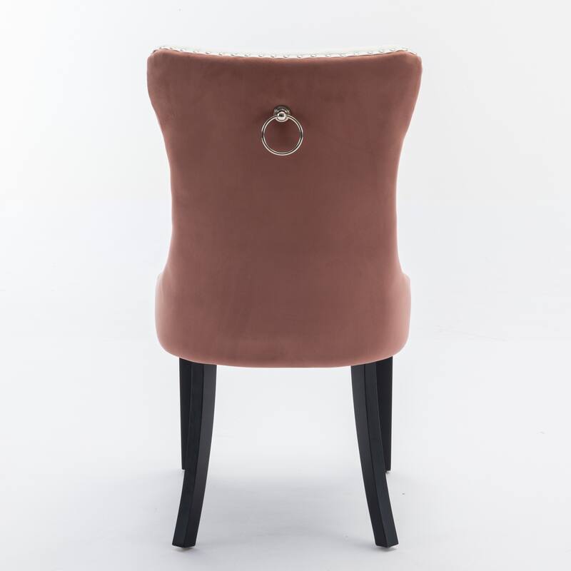 Set of 2 PU and Velvet Upholstered Dining Chair with Wood Legs
