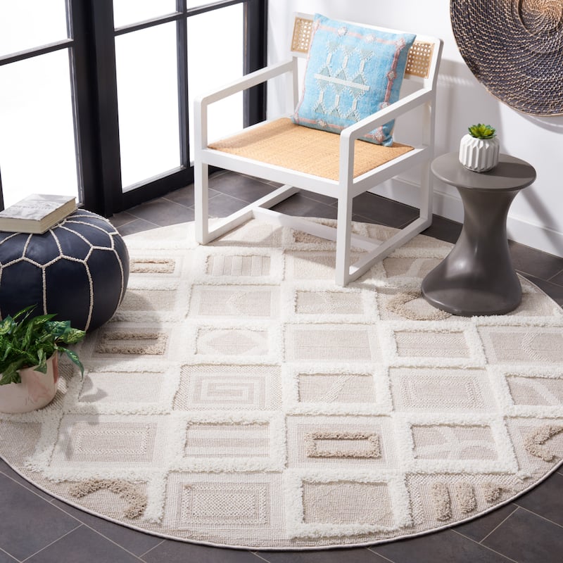 SAFAVIEH Trends Erna Geometric Rug - 6'7" Round - Beige/Ivory