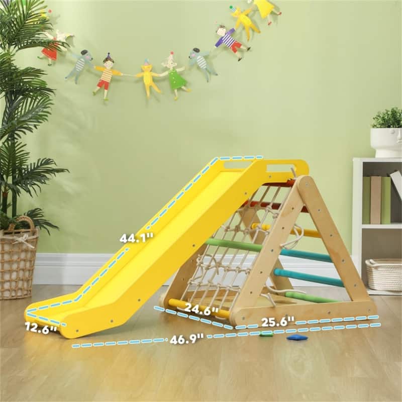 5-in-1 Kids Climber Set with Slide Triangle Climber Sandbags Indoor Play for Toddlers 18-48 Months Multicolored Pinewood