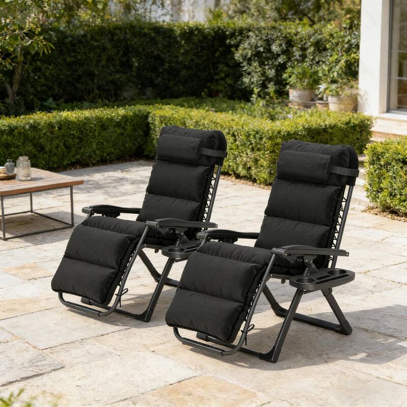 GDFStudio Outdoor Peregrine Steel Frame Folding Lounge Set with Cushioned Comfort - Black
