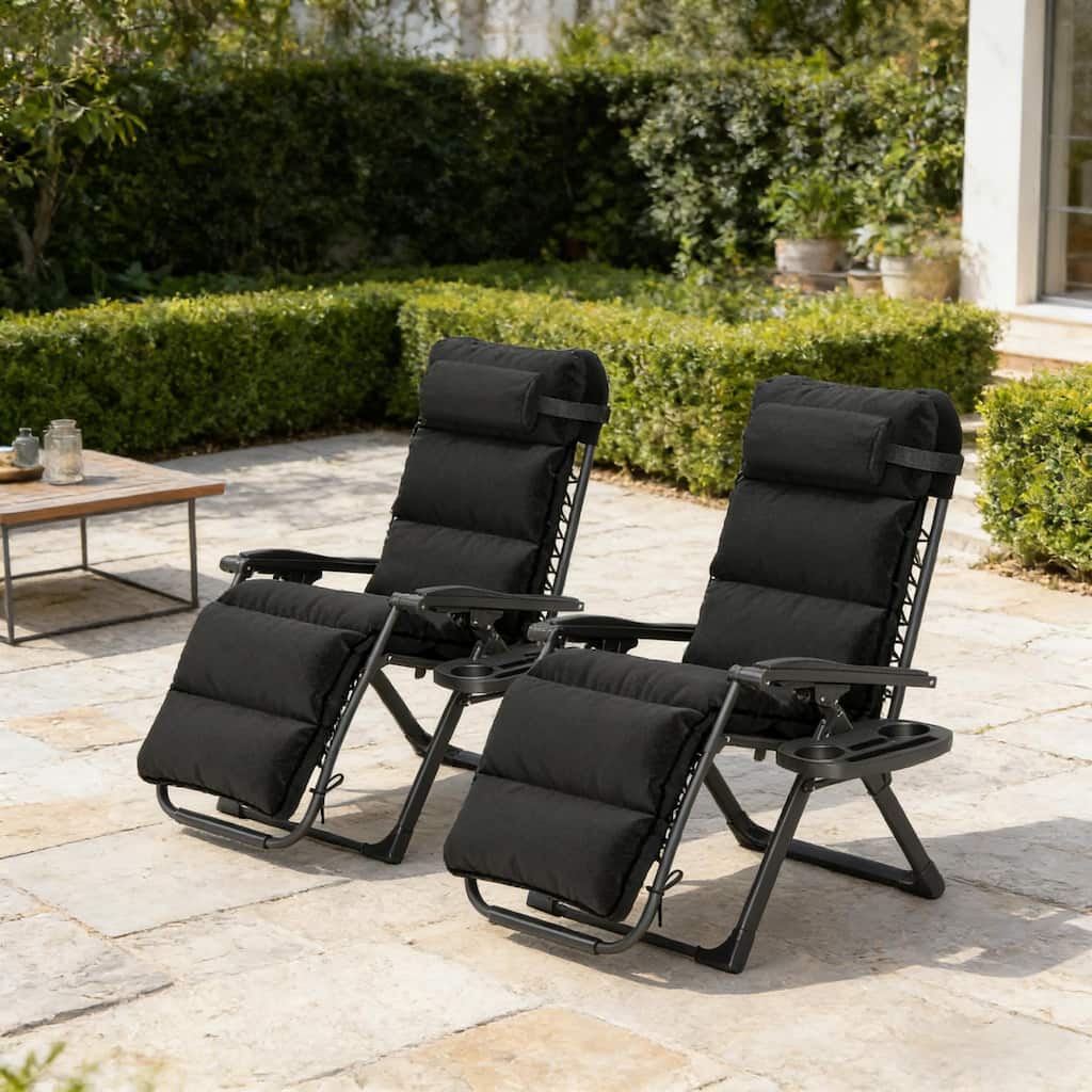 GDFStudio Outdoor Peregrine Steel Frame Folding Lounge Set with Cushioned Comfort