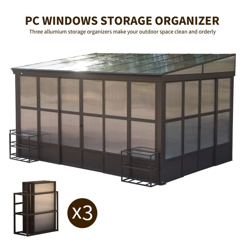 Domi Wall-Mounted Sunroom with Sloped PC Roof and Lockable Sliding Doors