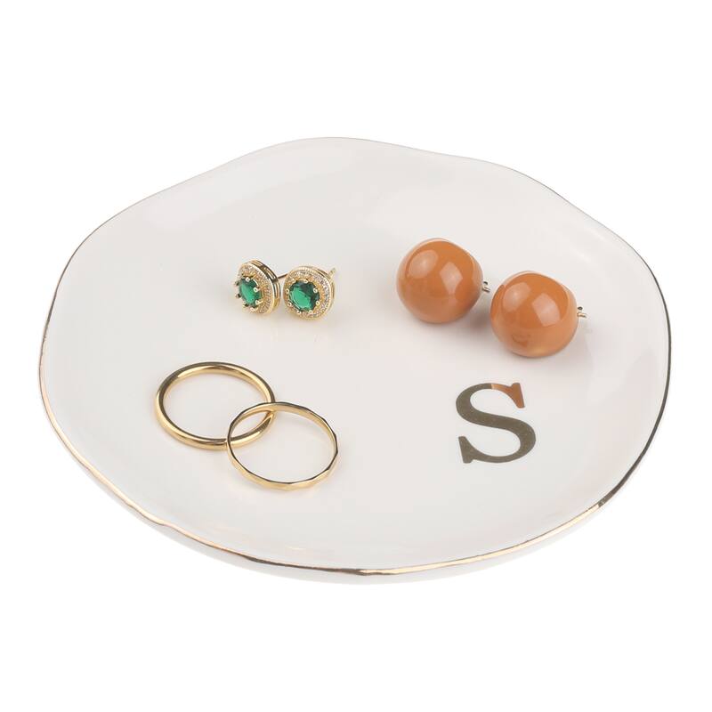 Ceramic Jewelry Tray, Decorative Trinket Ring Dish for Organizing Earrings Necklaces Bracelet Watch Keys - White - S