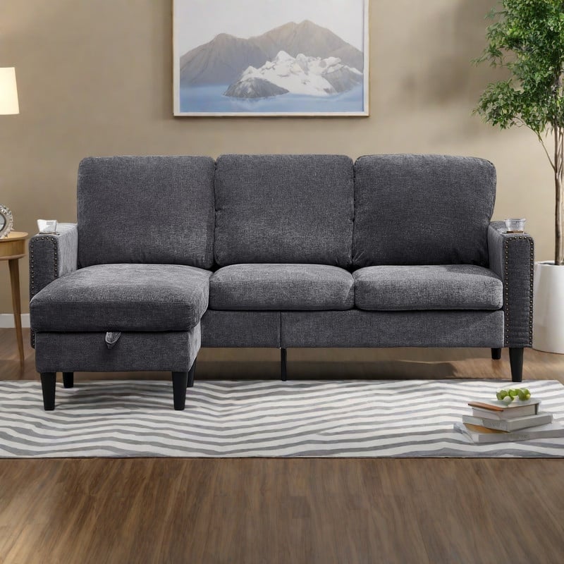 79.13" Chenille L-Shaped Sectional Sofa with Storage Chaise and Modern Design