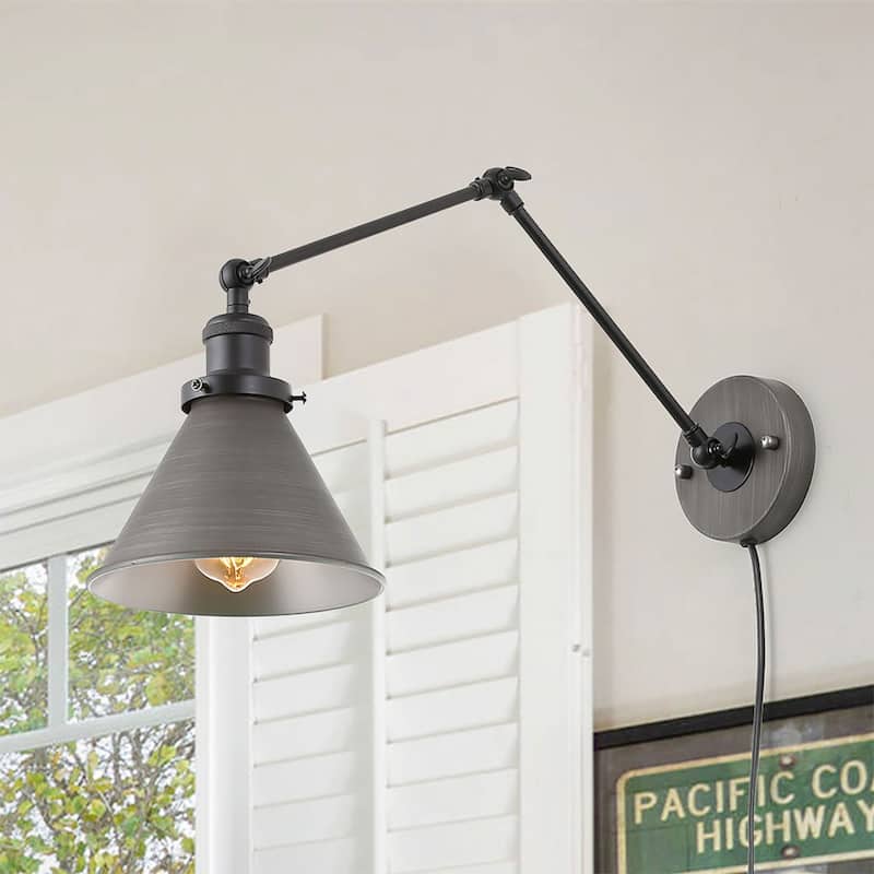 Merida Adjustable Swing Arm Wall Sconces Silver Brushed Plug-in Wall Lamp - L 21" x W 7.3 "x H 8"