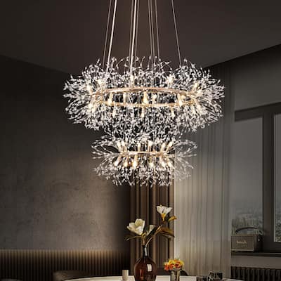 Modern Glam Large 2-Tire Firework Sputnik Crystal Chandelier - W 47.3"