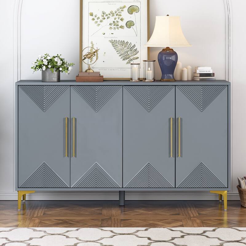 Grey Accent Cabinet Triangular Pattern Storage Cabinet Buffet Sideboard