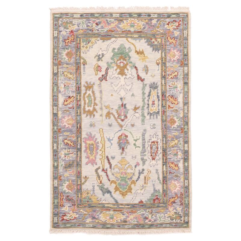 ECARPETGALLERY Hand-knotted Modern Oushak Light Grey Wool Rug - 3'2 x 4'11