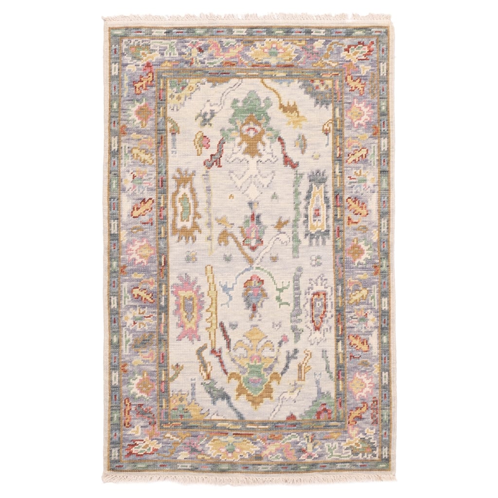 ECARPETGALLERY Hand-knotted Modern Oushak Light Grey Wool Rug - 3'2 x 4'11