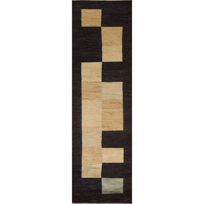 Modern Gabbeh Runner Rug Hand-knotted Oriental Wool Carpet - 2'8"x 10'6"