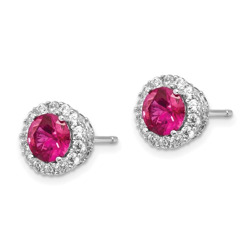 Curata 925 Sterling Silver 9.5mm CZ Cubic Zirconia Lab Created Ruby Stud Earrings