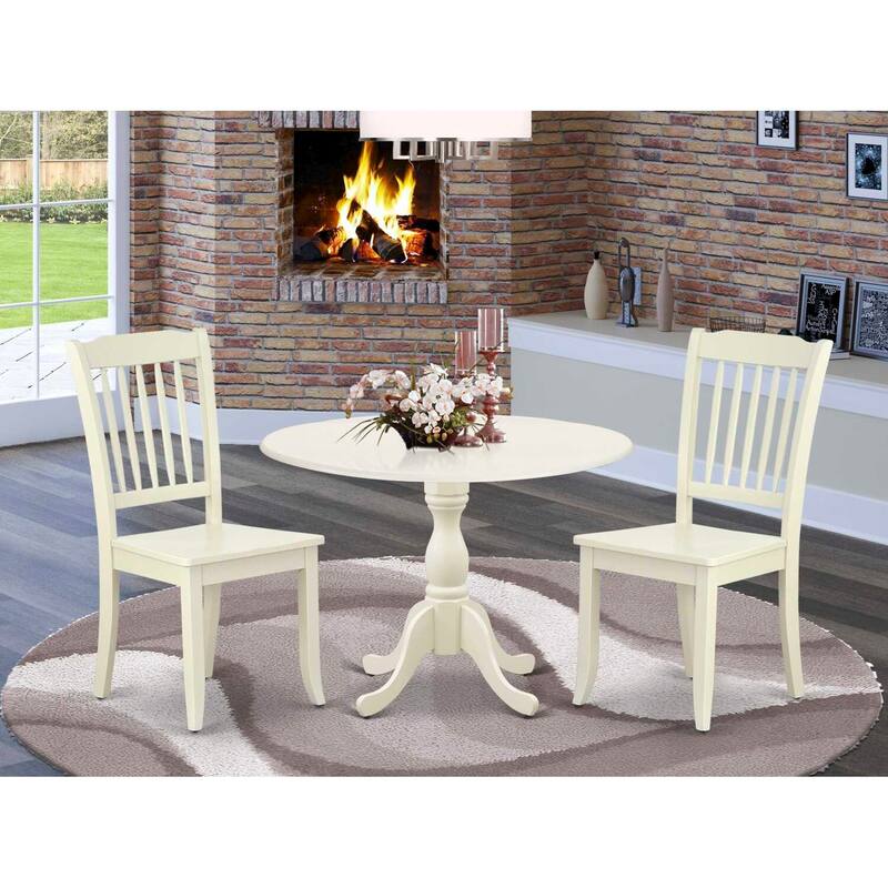 3-Piece Linen White Finish Solid Wood Top - Dining Room Set - Seats 4