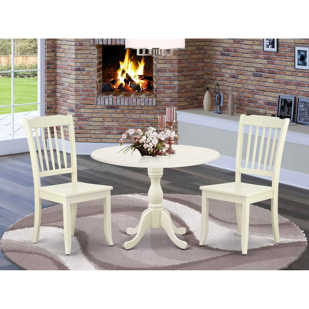 3-Piece Linen White Finish Solid Wood Top - Dining Room Set - Seats 4