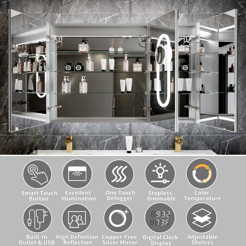 Modland 30"-48"W x 32"H Medicine Cabinet LED Mirrored Wall Mounted Bathroom Mirror with Storage