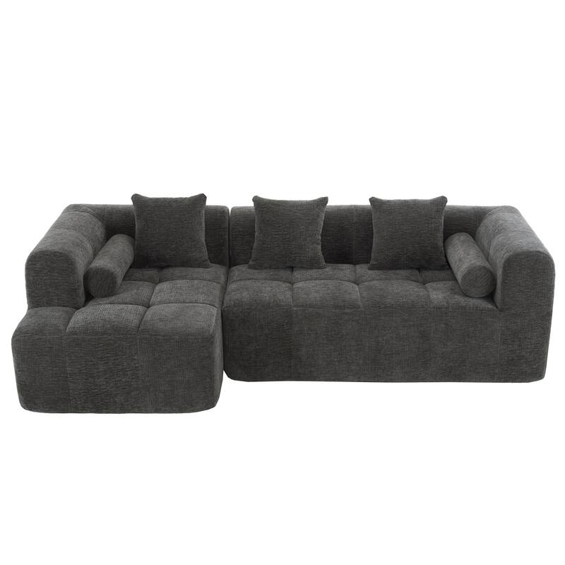 Full-Compressed Sectional Sofa with L-Shape Chaise, Modular 3 Seater Sectional Sofa, Upholstered Sofa with Side Pockets