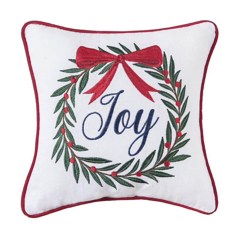 Joy Wreath Embroidered Petite Accent Pillow, 10 x 10-in.