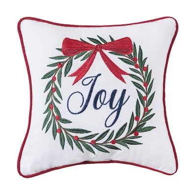 Joy Wreath Embroidered Petite Accent Pillow, 10 x 10-in.