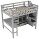 preview thumbnail 20 of 54, Twin/Full Size Loft Bed with Bulit-in L-Shaped Desk and 4 Drawers, Stairway Wooden Loft Bedframe with Open Storage Shelves