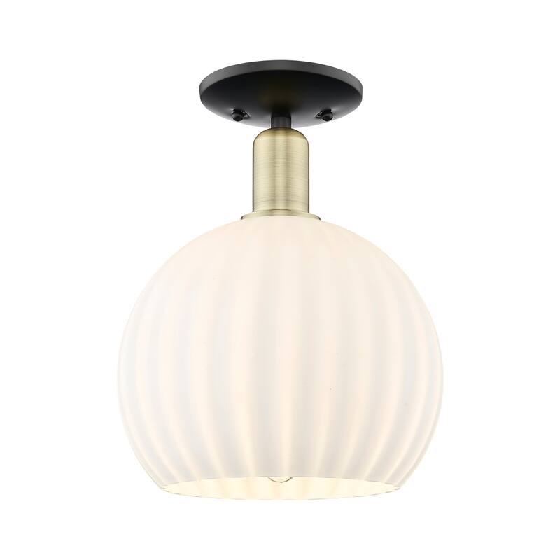 Innovations Lighting Endless Possibilities Arcadia - White Venetian - 1 Light 10" Semi-Flush Mount - Black Antique Brass