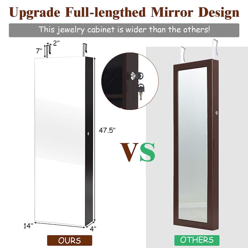 Costway Mirrored Wall & Door Mounted Jewelry Cabinet Storage Organizer - See Details