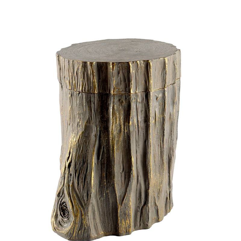 HomeRoots 7" Brown And Gold Resin Modern Abstract Tree Stump Decorative Box - 5.00 in. x 7.00 in. x 6.25 in.