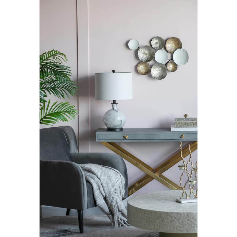 14x14x23" White And Grey Glass Table Lamp