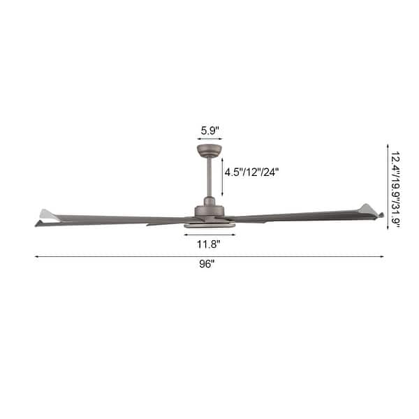 dimension image slide 2 of 3, MLiAN 96 In. 6 Aluminium Blades Indoor Ceiling Fan with Light Kit and Remote - 96"