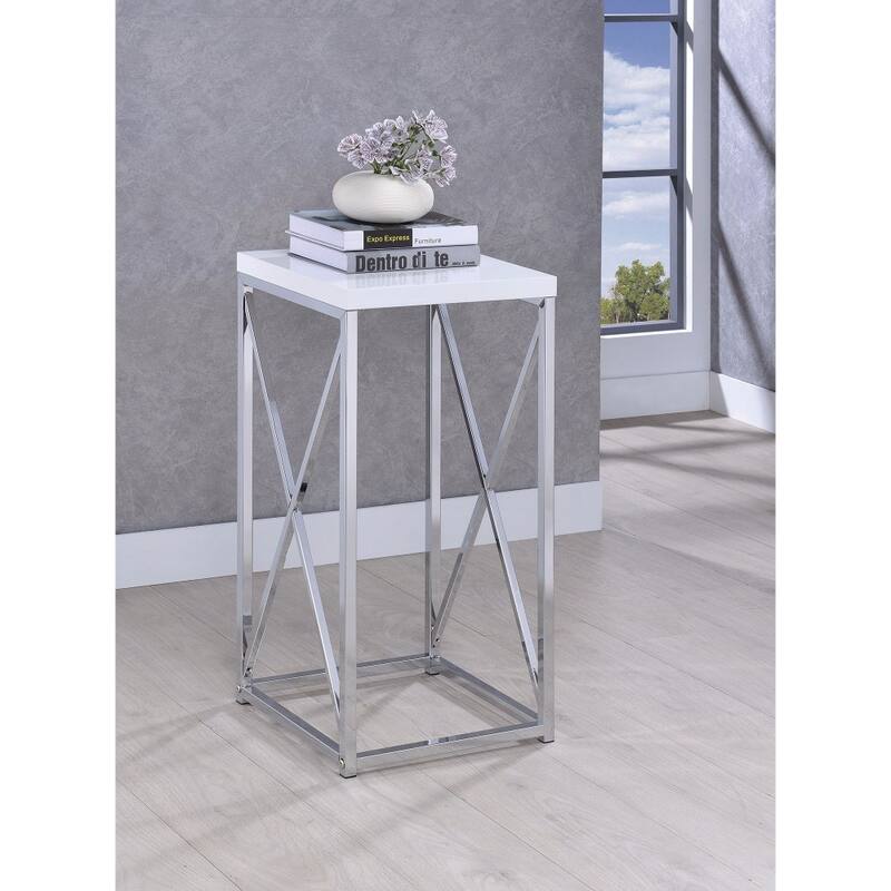Fine-Looking Metal Accent Table , White And Silver - 28.75 H x 13.25 W x 13.25 L Inches
