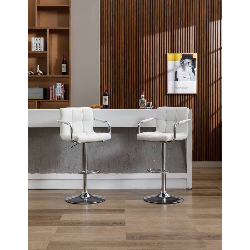 Howard Height-Adjustable Swivel Barstools with Arms (Set of 2), Glacier - Set of 2 - Glacier White FauxLeather - Adjustable