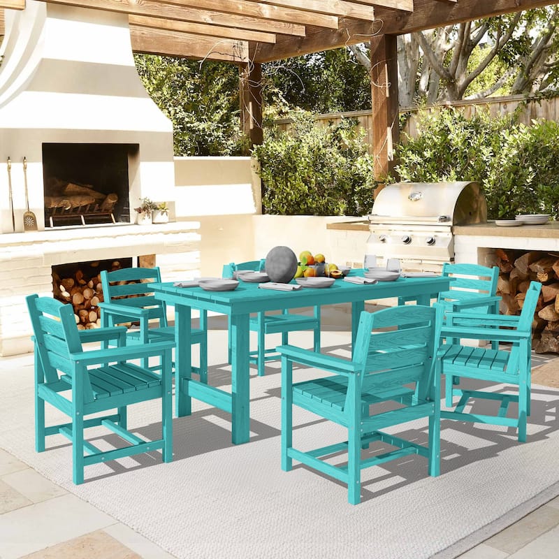 7-Piece HDPE Outdoor Dining Table Sets with Umbrella Hole - 1-Table 6-Chairs