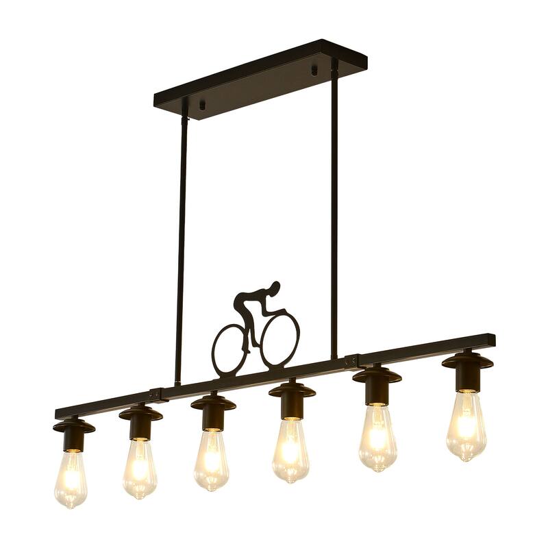 6 - Light Dimmable Kitchen Island Modern Linear Chandelier - Matte Black