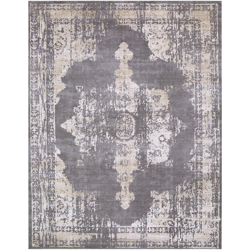 Livabliss Tabatha Distressed Grey Medallion Area Rug