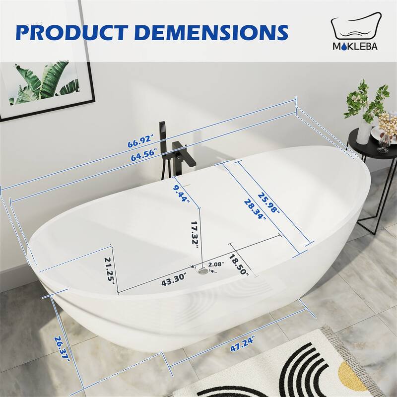 62 in. Acrylic Freestanding Soaking Slipper Bathtub