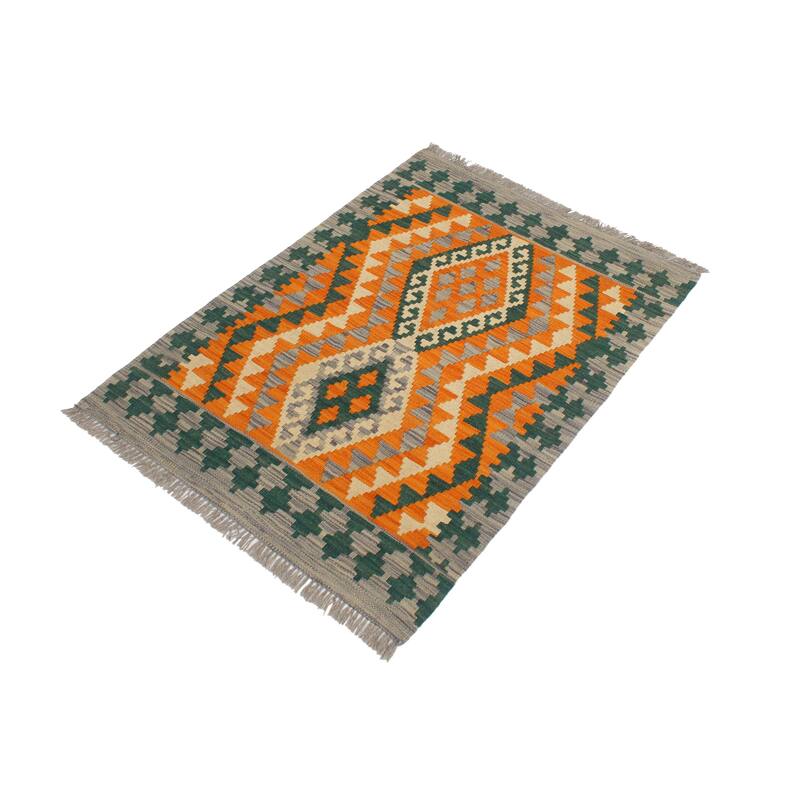 Tribal Turkish Kilim Elfriede Orange Purple Hand-Woven Wool Rug - 2'2'' x 3'1''