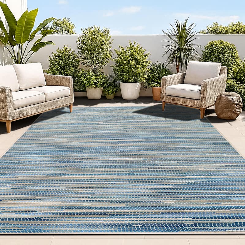 Samantha Cannes Azure Blue Ivory Indoor Outdoor Area Rug