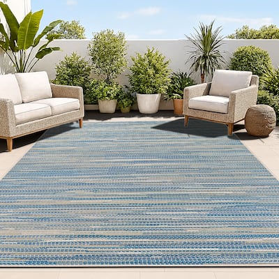 Samantha Cannes Azure Blue Ivory Indoor Outdoor Area Rug